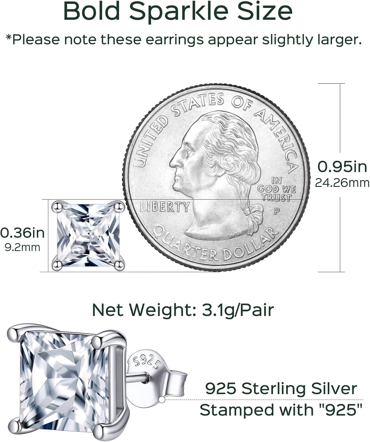 ChicSilver 925 Sterling Silver Birthstone Earrings for Women, 8MM/2 Carat Heart, Round & Princess Cut CZ Stud Earrings, Hypoallergenic Jewelry, Ideal Birthday or Christmas Gifts - Image 5