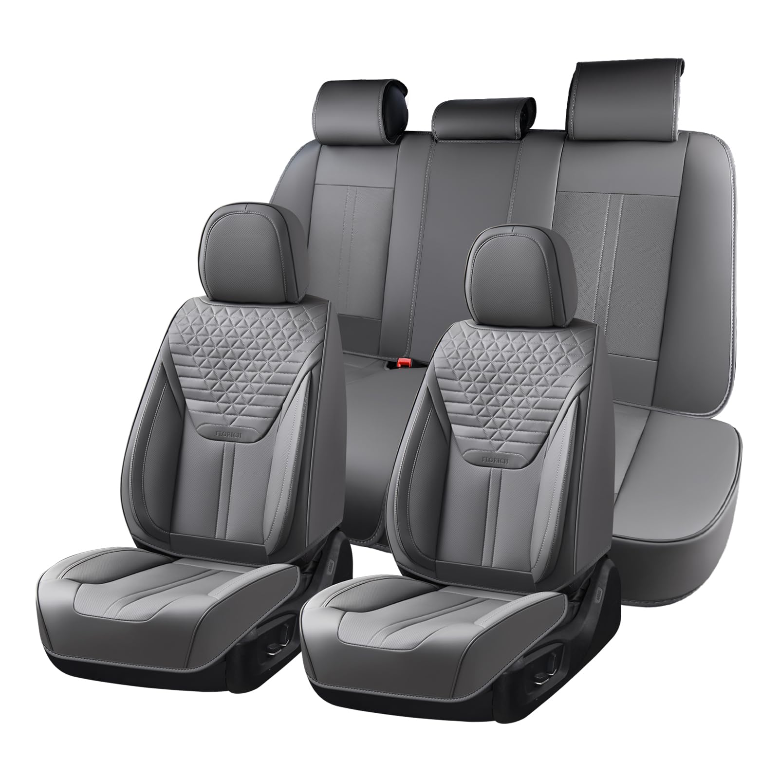 Seat Covers, Car Seat Covers Full Set, Luxury Nappa Leather Seat Covers, Breathable and Waterproof Car Seat Protector 5 Seat, Automotive Seat Covers Universal Fit for Most Cars-Gray