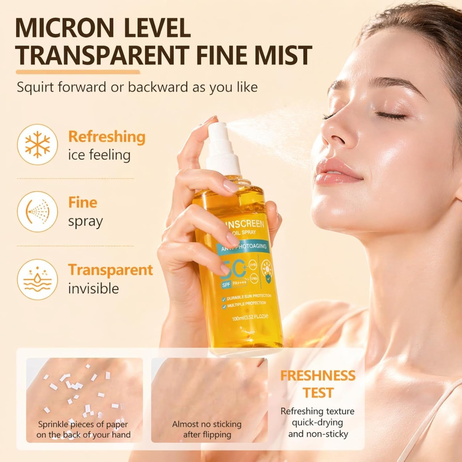 Spray solare SPF 50 — Nebulizzazione fine (3Pezzo) | Formato tascabile. Ideale per spiaggia, attività all'aperto e nuoto. Riapplicare ogni 2