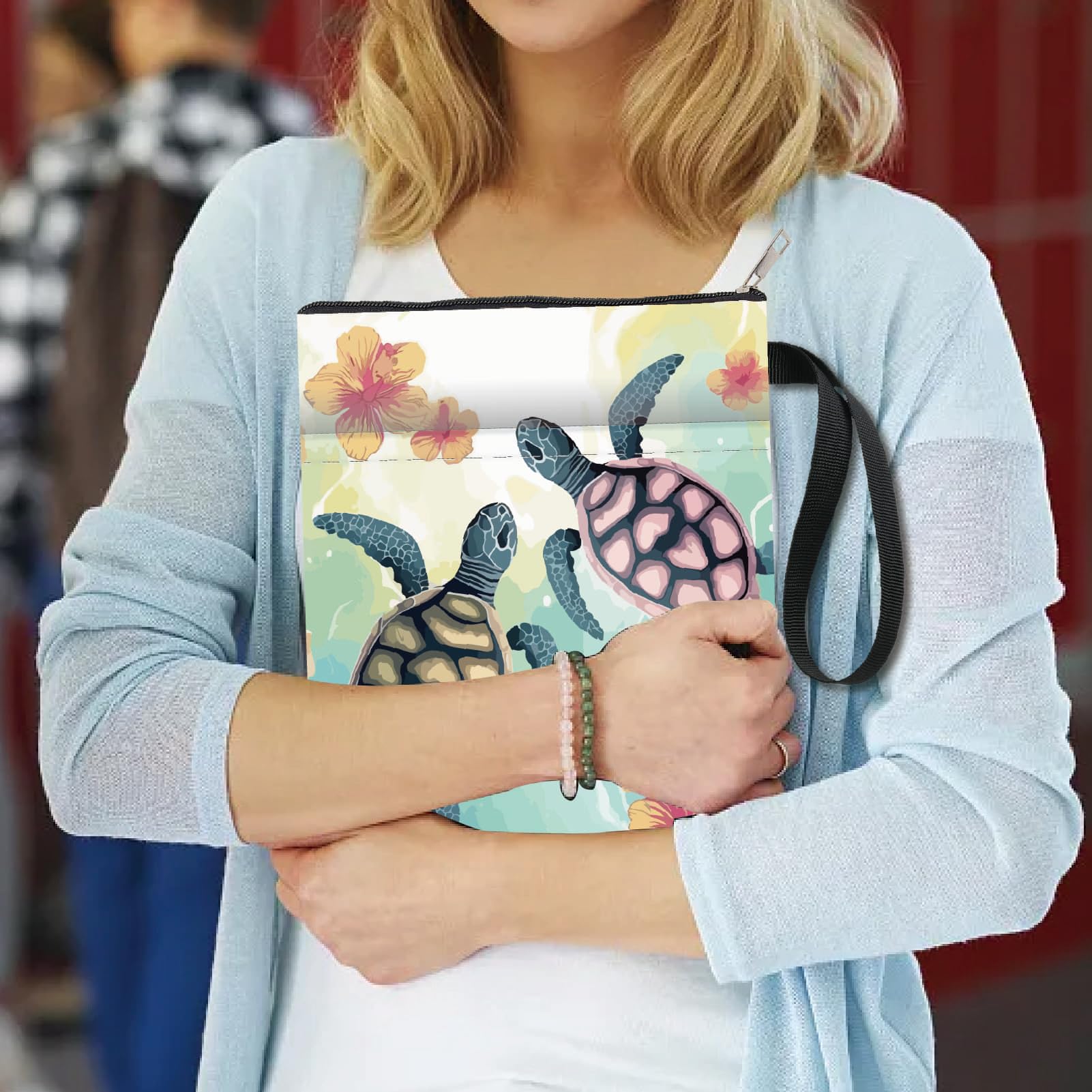 craspire Couverture de Livre Extensible en Forme de Tortue Bleue, Lavable et Réutilisable, Grand Tissu en Nylon, Protection de Livre en Polyester, Enveloppes Élastiques de 9.4x15.7 Pouce