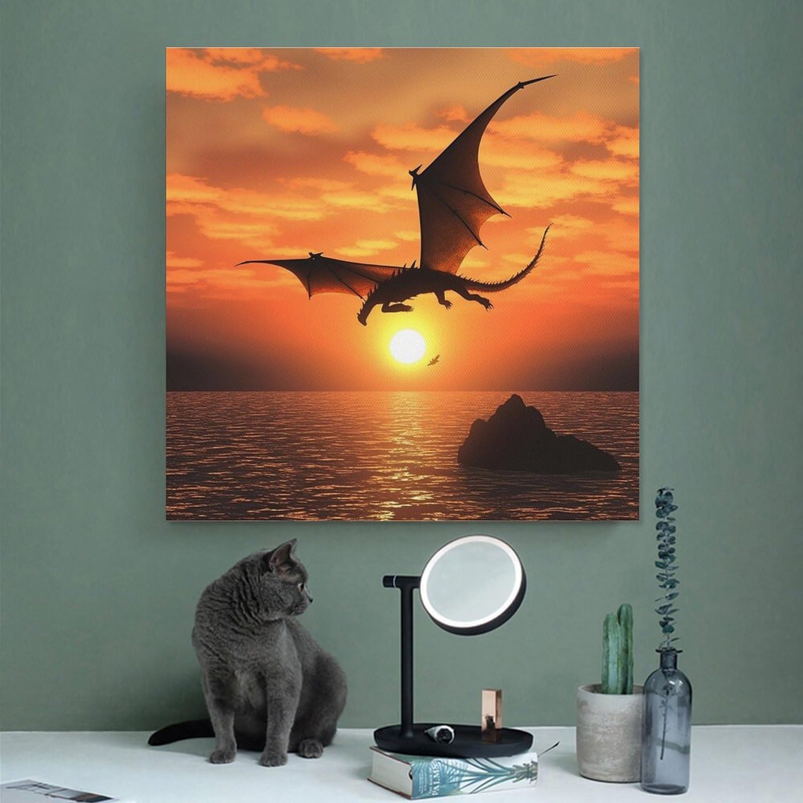 Amazon.com: AQRJLPM Sea Sunset Flying Dragon Canvas Wall Art