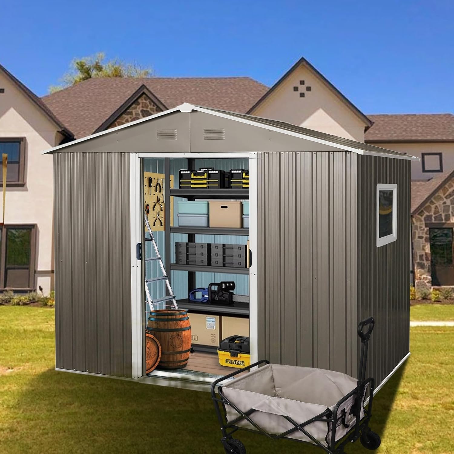 Outdoor Metal Storage Shed with Window for Yard and Garden Use Electro Galvanized Steel Construction