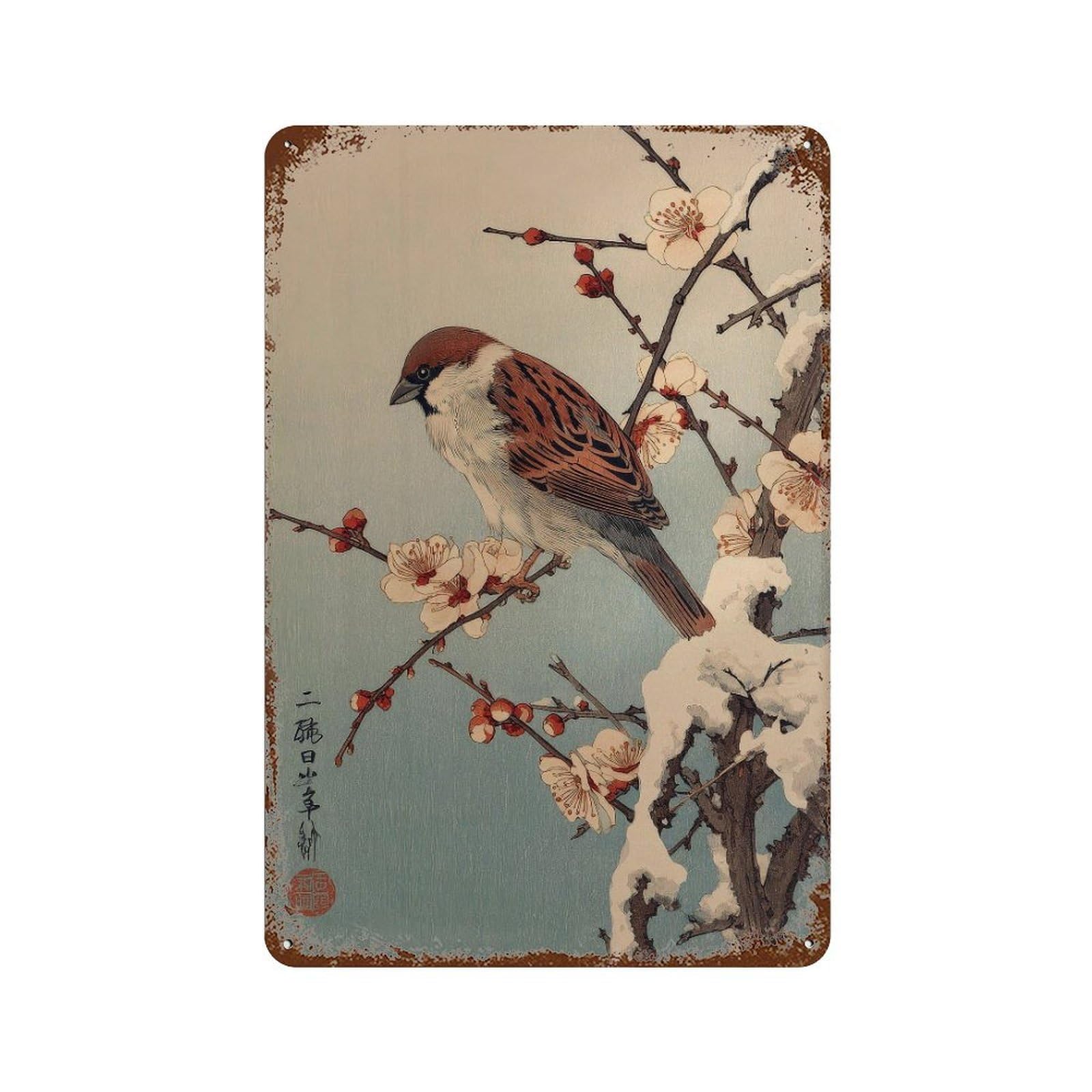 xiaoxiaoshen Sparrow. Japanese Ukiyo Wall Decor Art Metal Tin Poster Modern Home Decor Art Home Bar Shop Decorations Vintage Sign 30x20cm