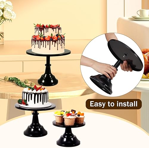 Miniatura 5 de Juego de 6 soportes para tartas, soportes de metal dorado para tartas para fiestas, juego de mesa de postres, soporte de pedestal redondo de 3