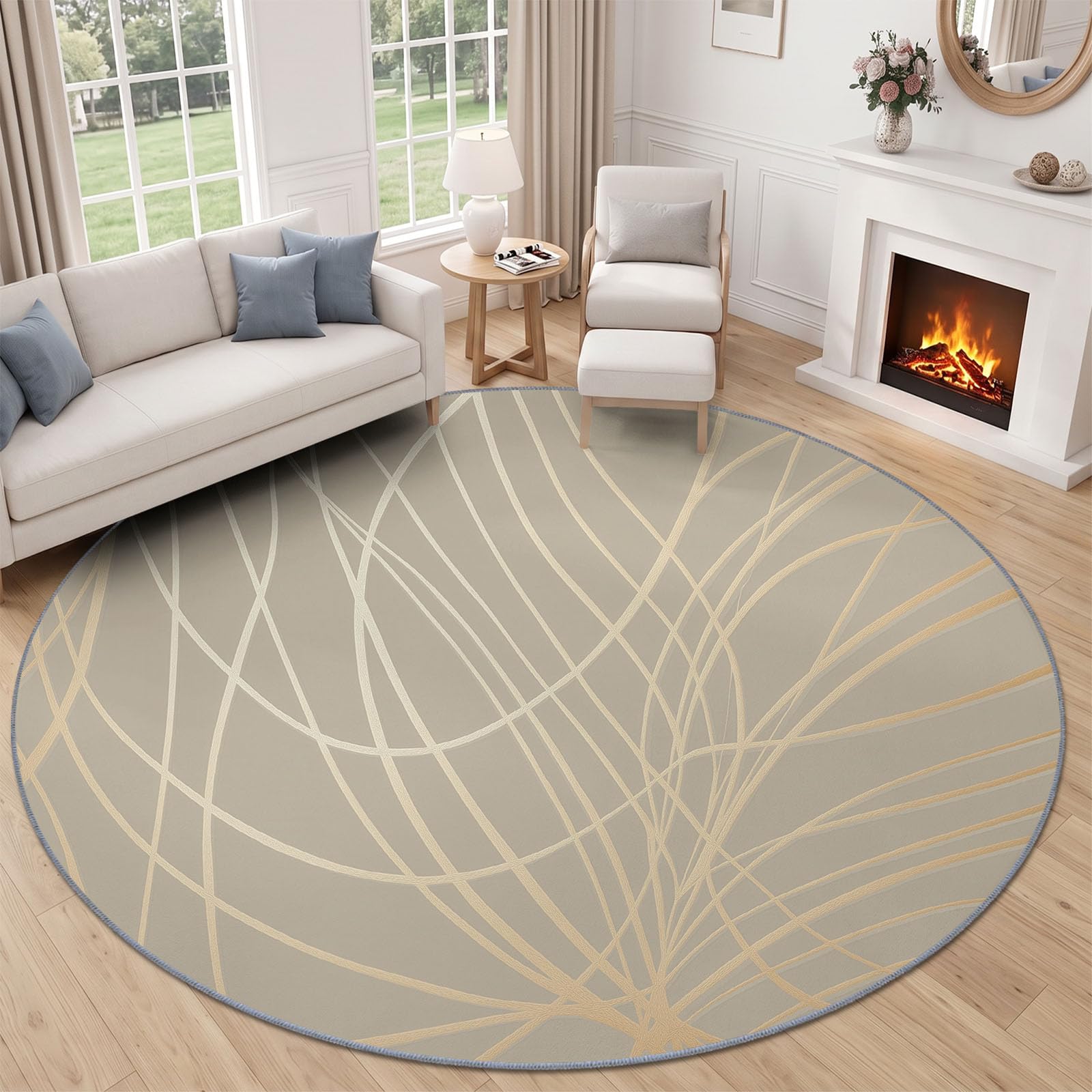 Abstracto Líneas Suave Redondo Lavable Alfombras Salón 100 cm