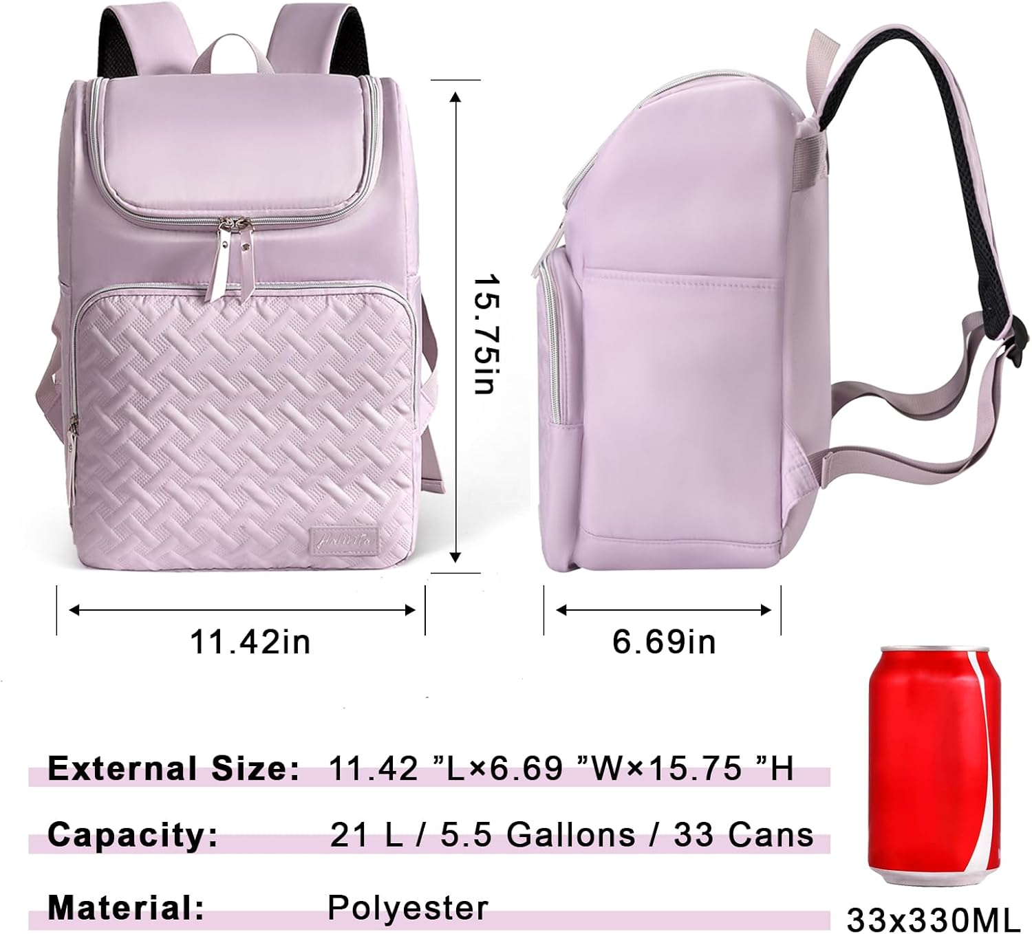 Cooler Backpack Insulated Leak Proof 33 Cans, Waterproof Hiking Backpack Cooler Soft Cooler Bag Lunch Backpack for Women Picnic Camping, Purple