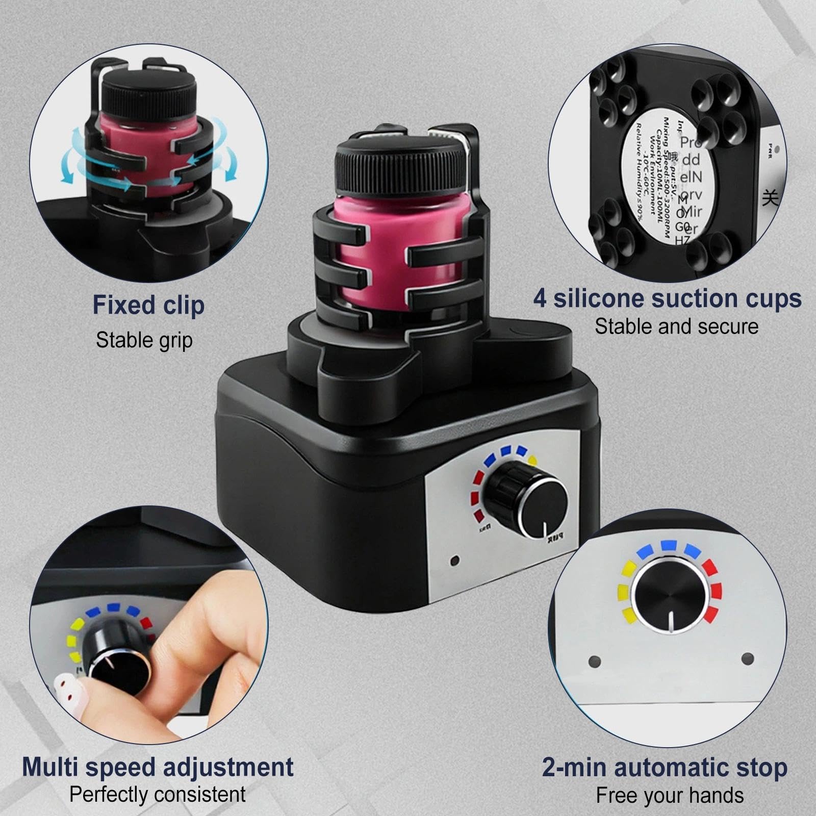 Mezclador vorticial, 500-3200 rpm, tres velocidades | Agitador vorticial para líquidos, apto para 10-100 ml, agitador vorticial esmaltes de uñas, laboratorio, pinturas acrílicas