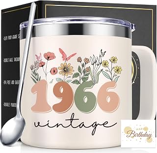 Lifecapido 60th Birthday Gifts for Women, Vintage 1966 14oz Insulated Mug with Birthday Card, Cool Gifts for 60 Year Old Woman, 60th Birthday Gifts Ideas for Grandma Mom Aunt Wife