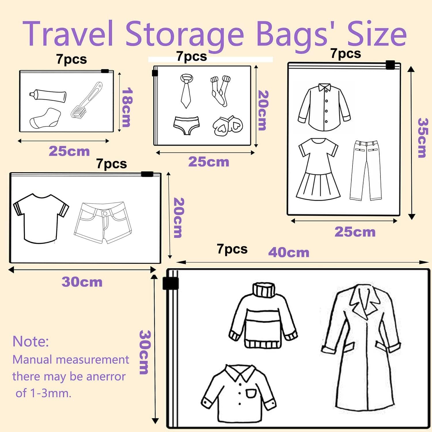 Sacchetti Vestiti Viaggio, 35 Pezzi Sacchetti da Viaggio Impermeabili Multifunzione Borsa Organizer Sacchetti per Vestiti Trasparenti Plastica da Zip Borsa Viaggio, Bustine Corredino Neonato Ospedale