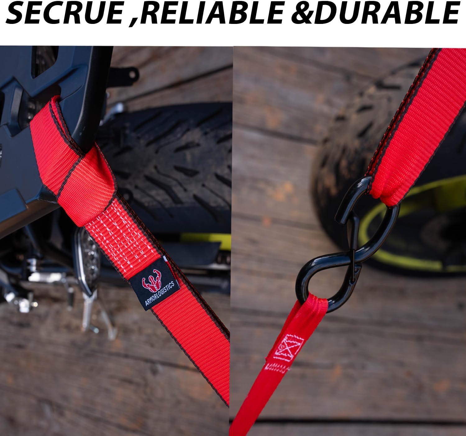 Ratchet Straps Heavy Duty (4 Pack) - 5,250 Break Strength Motorcycle Strap Tie Downs with 15ft Soft Loops -1.5in x 8ft Ratchet Tie Down Straps for Motorcycles, Truck, Cargo -Safety S Hook, Storage Bag - Image 5