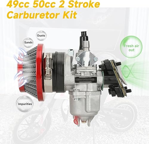 Miniatura 17 de HIAORS Carburador de 2 tiempos de 43 cc, 47 cc, 49 cc, compatible con SYX Moto 50cc Mini Dirt Bike ATV, PZ13 0.512 in Carb MTA1 MTA2 para Coolster