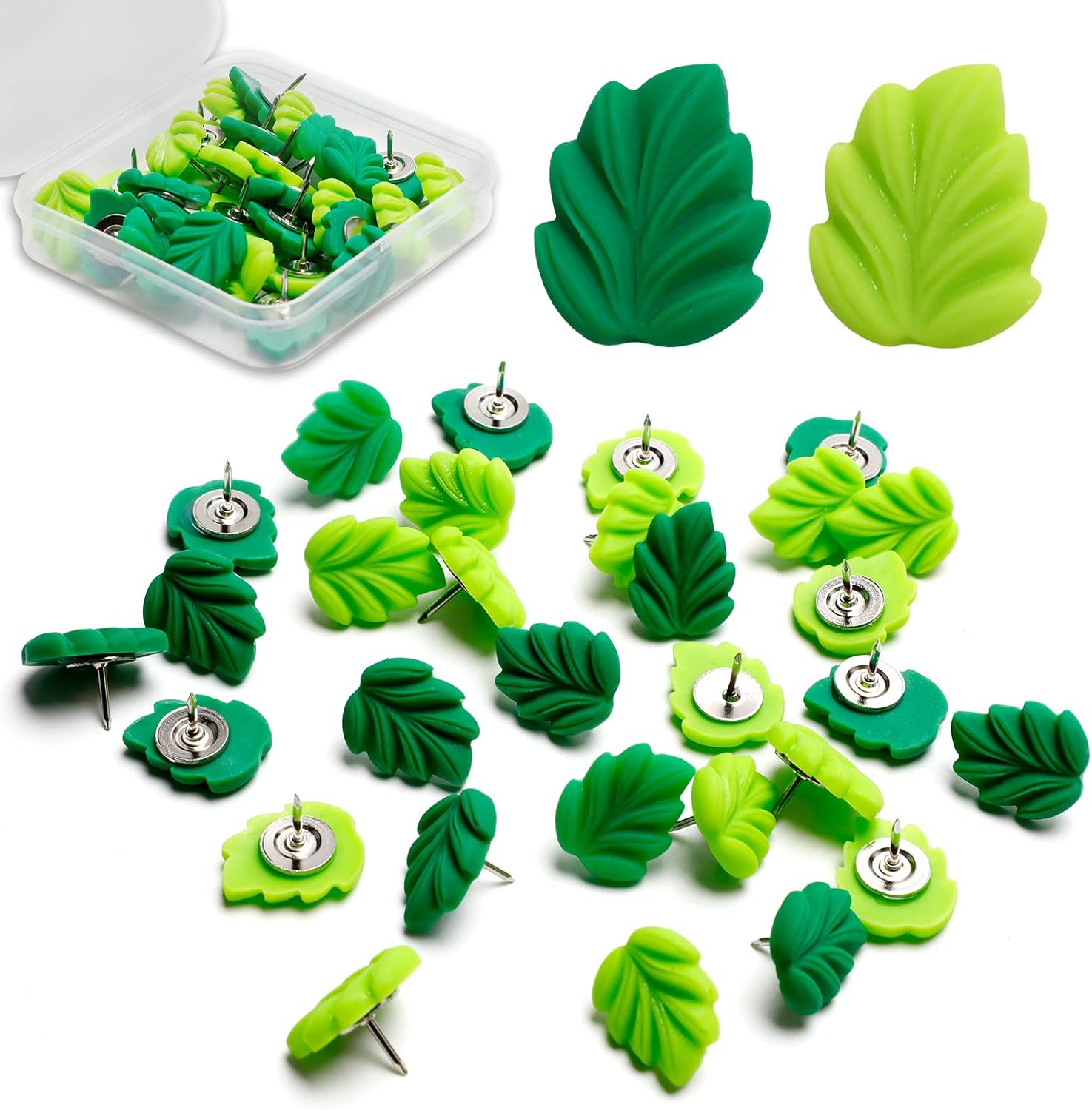 30 Pcs Decorative Push Pins Green Leaves Flat Thumb Tacks Decorative