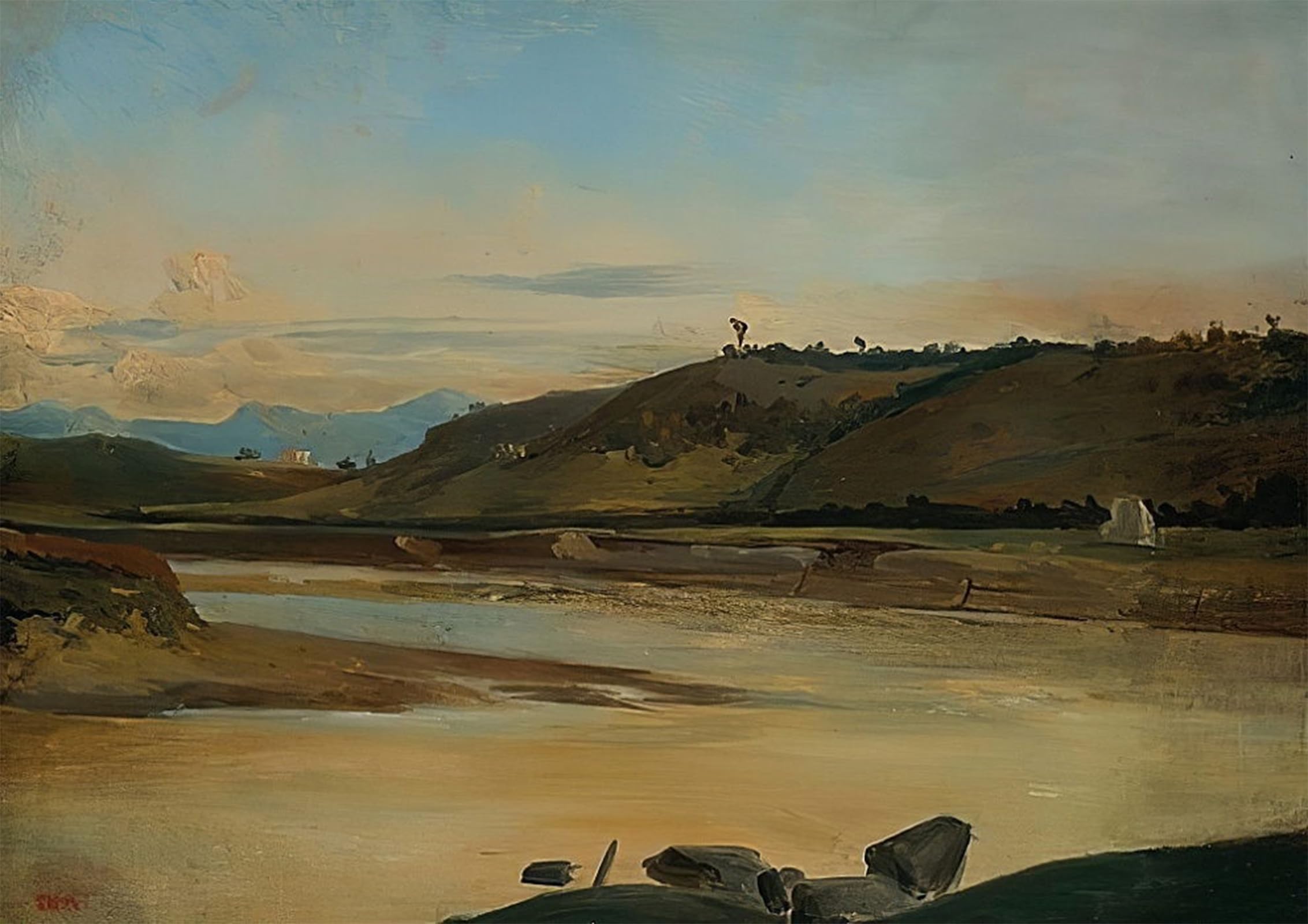 POSTERIIk Famous Modern Artwork Art Mural Landscape with River by Pierre Etienne Theodore Rousseau Oil Paintings Pictures for Home Decor 60x90cm
