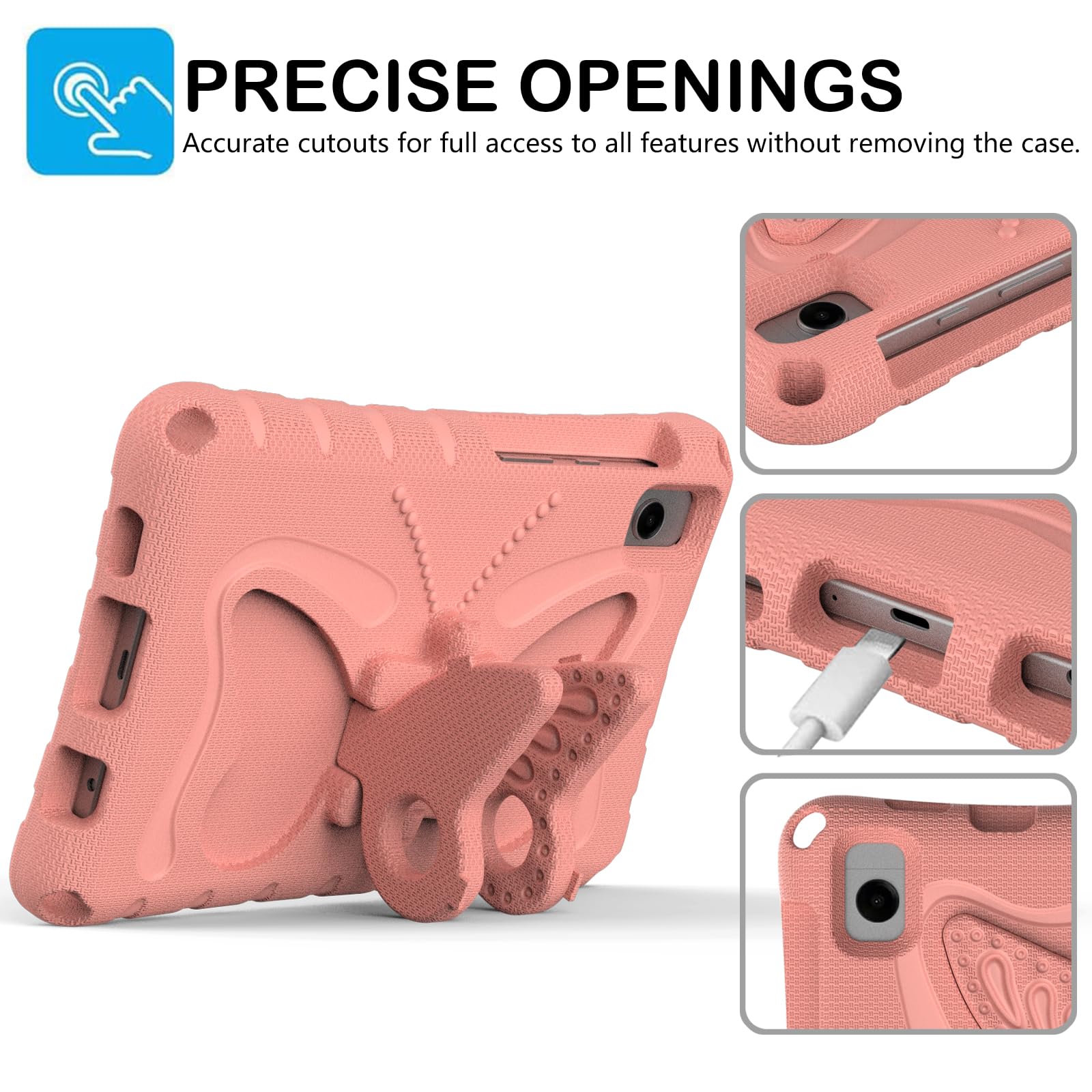 Custodia per bambini compatibile con Lenovo Tab One 8,7"/K9 TB305FU (2025), leggera, antiurto, in EVA robusta, custodia protettiva con tracolla, graziosa custodia a farfalla, rosa