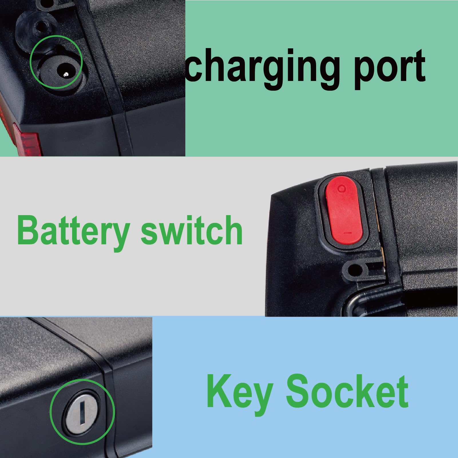Batería para Bicicleta eléctrica 36V 16Ah con Cargador, luz Trasera y Cerradura de Seguridad, sin Soporte Trasero(36V 16Ah)