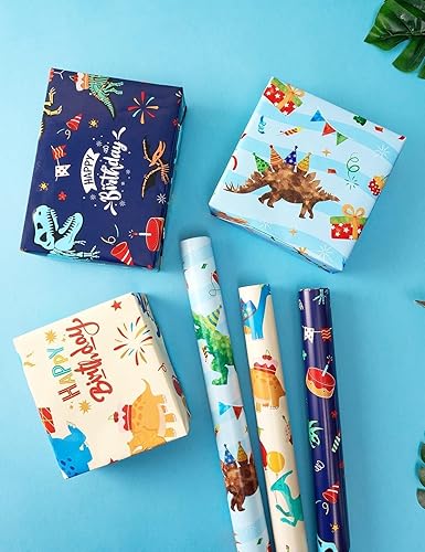 Vista 149 de WERNNSAI Rollos de papel de regalo de dinosaurios, 3 rollos de papel de regalo de dinosaurio rosa de 17 x 120 pulgadas, para bebés, niñas, Pink