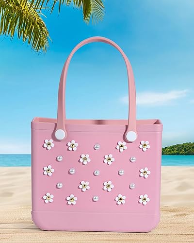 Miniatura 4 de Mon Carame Bolsa de playa de goma Accesorios Charms,Accesorios de goma para playa Totes,Colgantes de bolsa de flores de margarita