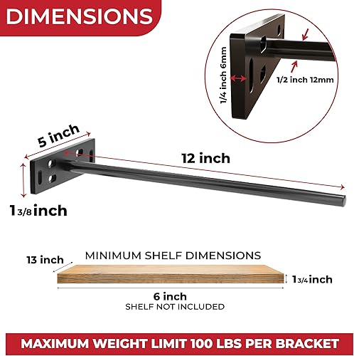 Miniatura 36 de Soporte de estante flotante resistente de 4 x 22 pulgadas - Soporte de estantes de pared largos, accesorios de estante flotante ocultos, soportes
