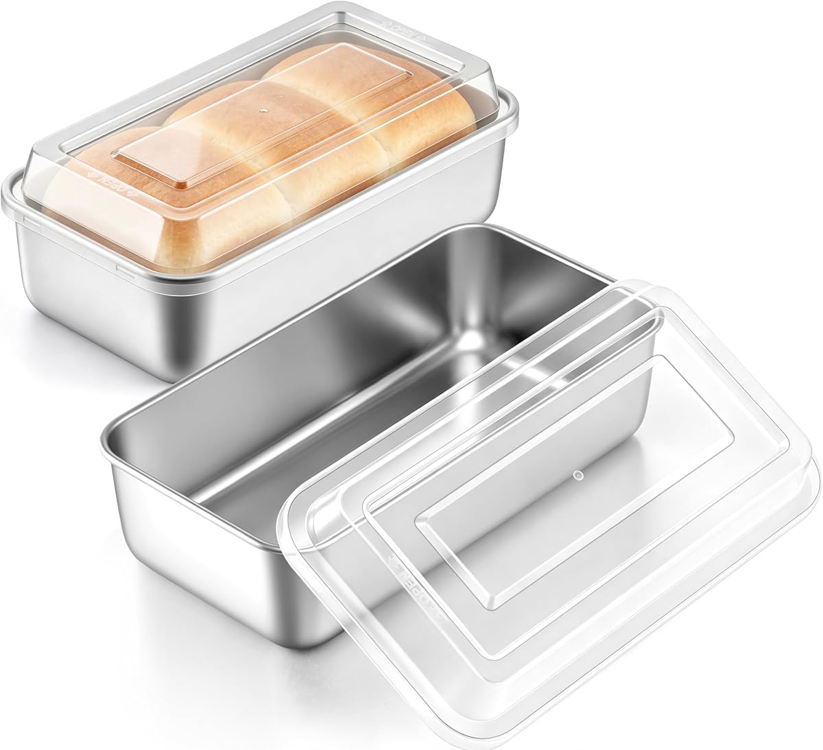 E-far Loaf Pan with Lids, 9 x 5 Inch Stainless Steel Bread Pans for Homemade Bread, Rectangle Baking Tins for Sourdough, Meatloaf, Banana Cake, Nontoxic & Dishwasher Safe - Set of 2