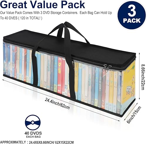 Miniatura 3 de CCidea Bolsas de almacenamiento DC (paquete de 3) bolsa organizadora de medios para DVDsCDdiscos de videojuegos, caja VHS, disco Blu Ray, bolsas de
