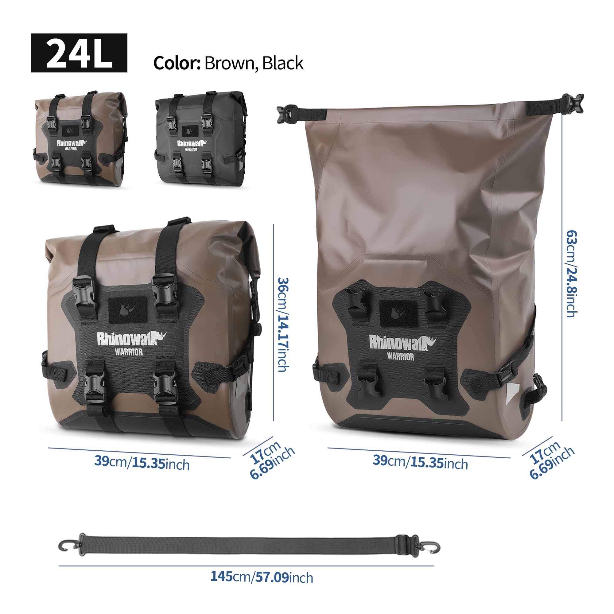 Rhinowalk Bolsa portaequipajes para moto, 24 – 42 L, impermeable, con motor