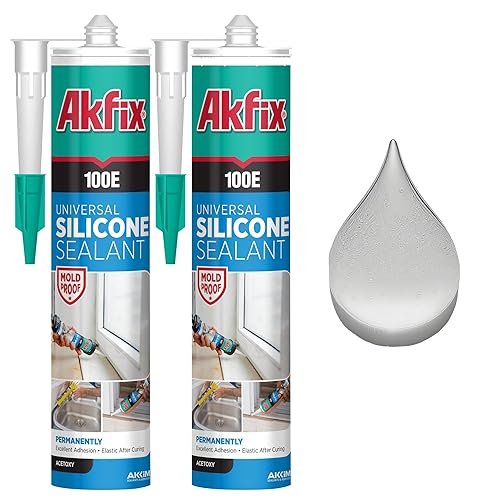 Miniatura 17 de Akfix 100E RTV Masilla de Silicona Gris (2x10.1 fl.oz.) - Sellador de Silicona 100% Impermeable para Cocina y Baño, Ducha, Bañera, Inodoro