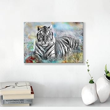 old barn Tiger Paintings Canvas Wall Art: White Tiger Portrait Picture Wild animal Artwork Print for Bedroom Decor(12x16)