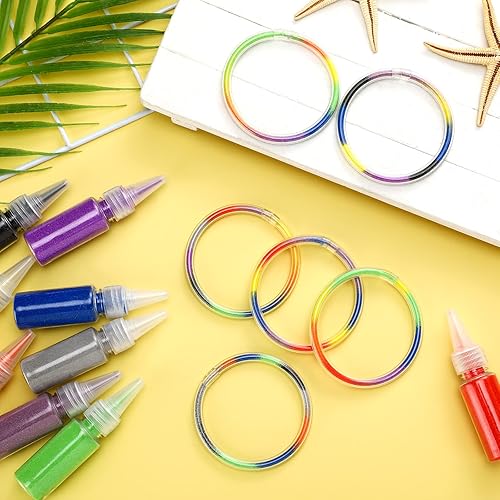 Miniatura 5 de Libima 81 kits de arte de arena incluyen 60 pulseras de arte de arena, 16 botellas de arena de colores, 5 embudo pequeño de plástico transparente
