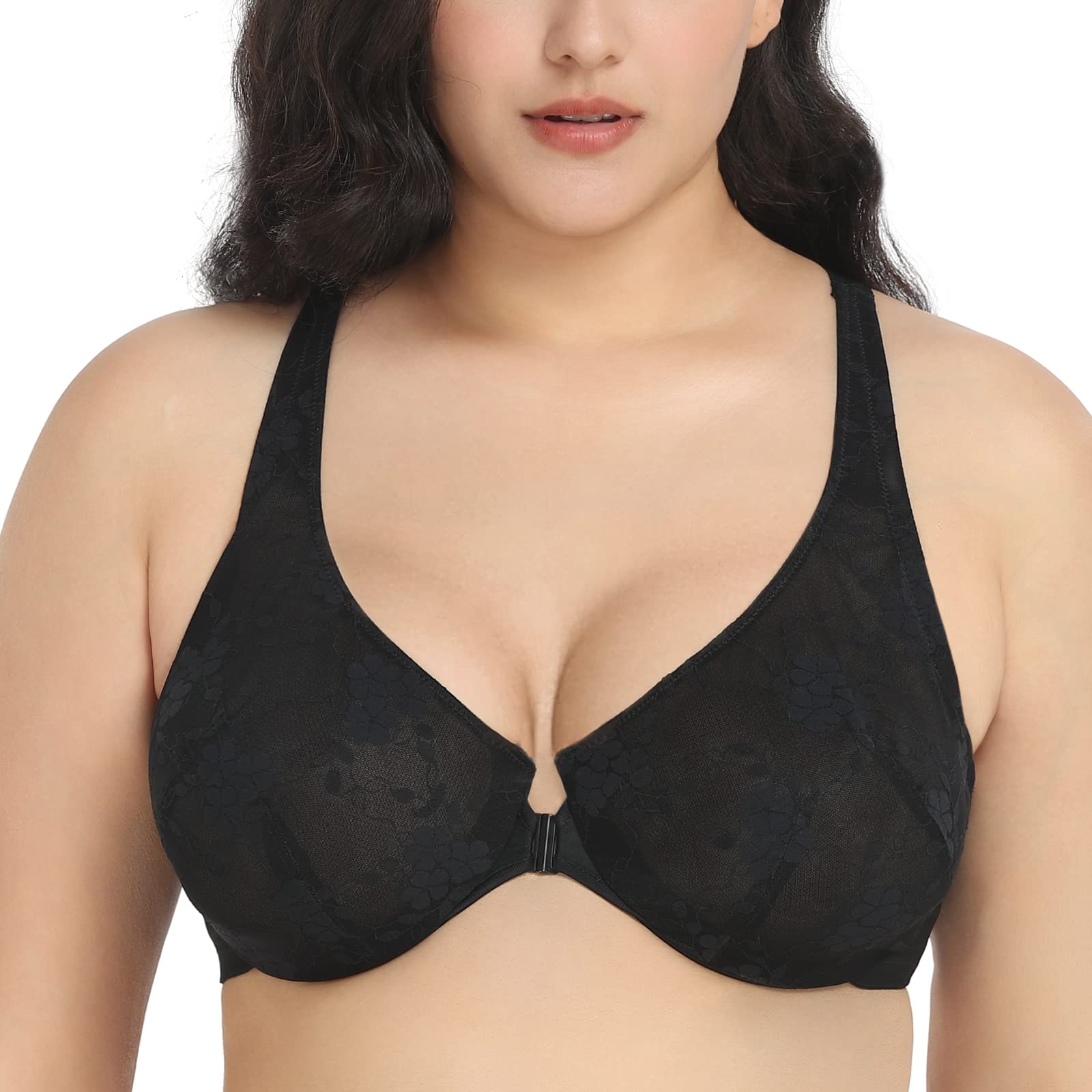 HSIA Front Closure Bras for Women Lace Back Push Up Bras, Unlined Minimizer Bras