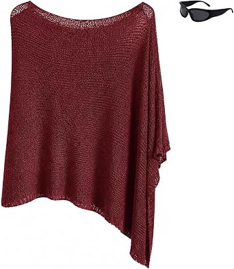 Womens Fleece Summer Poncho Tops, Lightweight Sheer Open Knit Mesh Shawl
