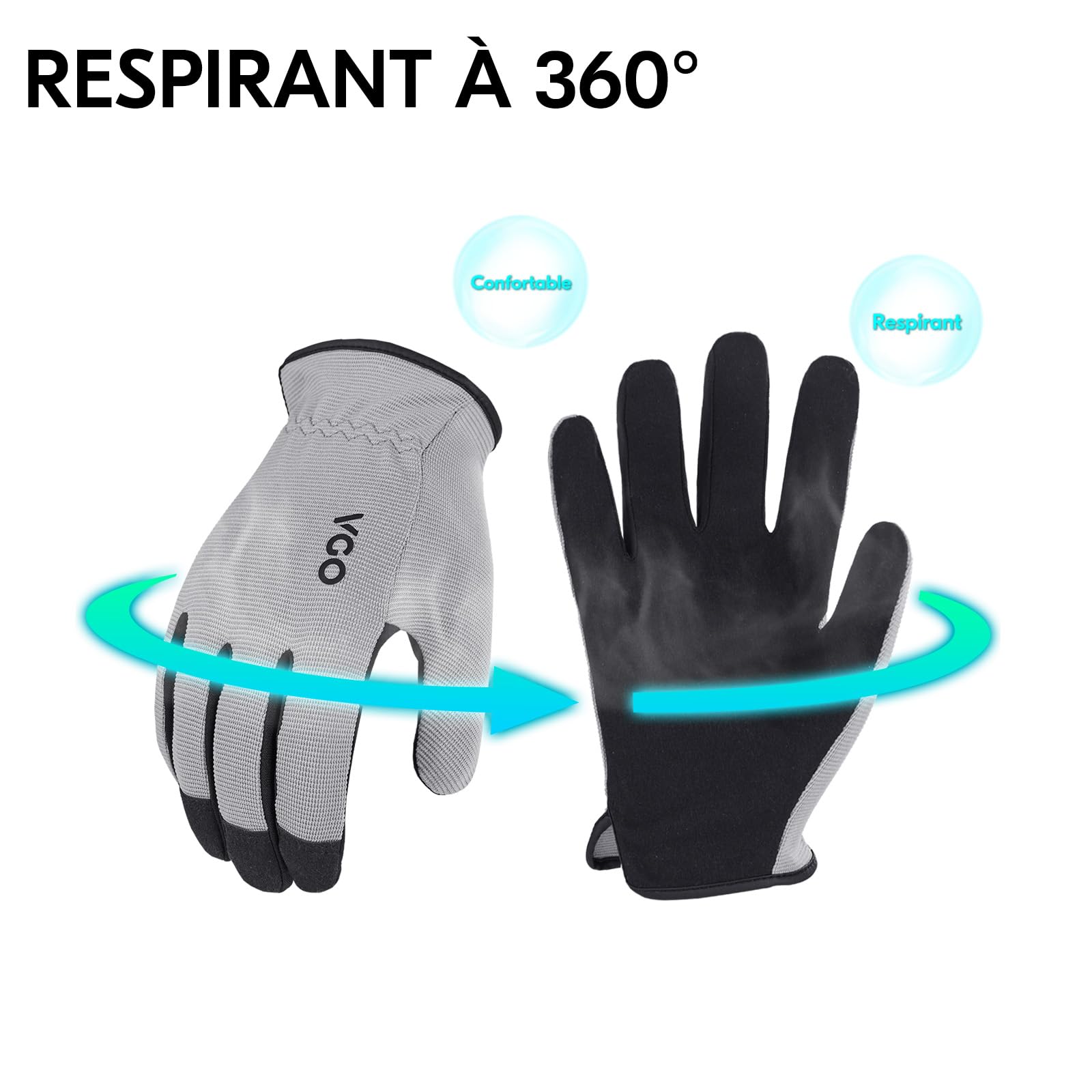 Vgo... 5 paires gants de travail polyvalents,travaux légers(AL8736,M) | Bleu/Gris/Jaune/Rouge/Noir,cuir synthétique,élastique,lavable,dextérité,construction,plantation,Jardinage,désherbage,ferme,