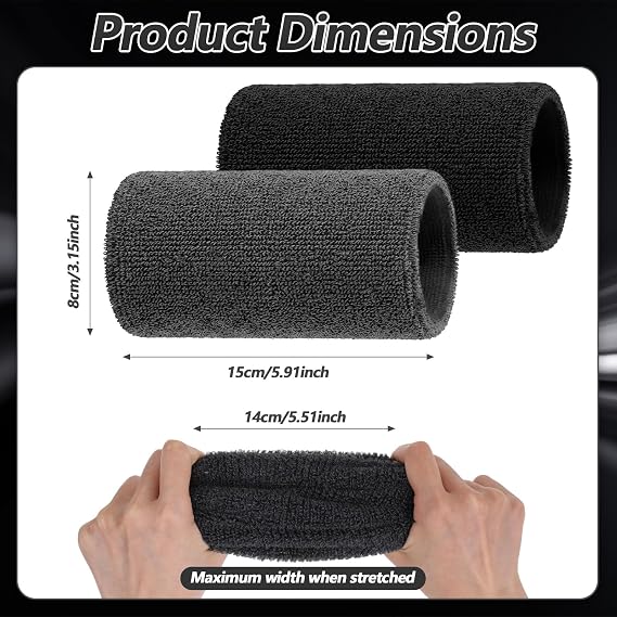 2 Pairs Long Wristbands Sweatbands, 6 Inch Wrist Sweat Bands, | Black & Dark Gray Wrist Sweatbands for Men Women Sports Workout Tennis Basketball