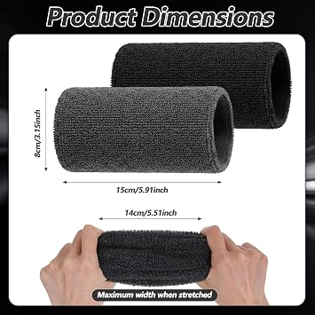 2 Pairs Long Wristbands Sweatbands, 6 Inch Wrist Sweat Bands, | Black & Dark Gray Wrist Sweatbands for Men Women Sports Workout Tennis Basketball