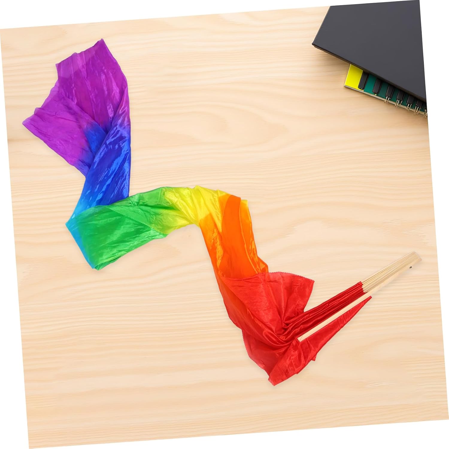 Long Gradient Silk Belly Dance Fans 1.8m Frame for Women Practice and Performance, Multi-Color Flowing Veil Fans for Dance and Rave Decoration