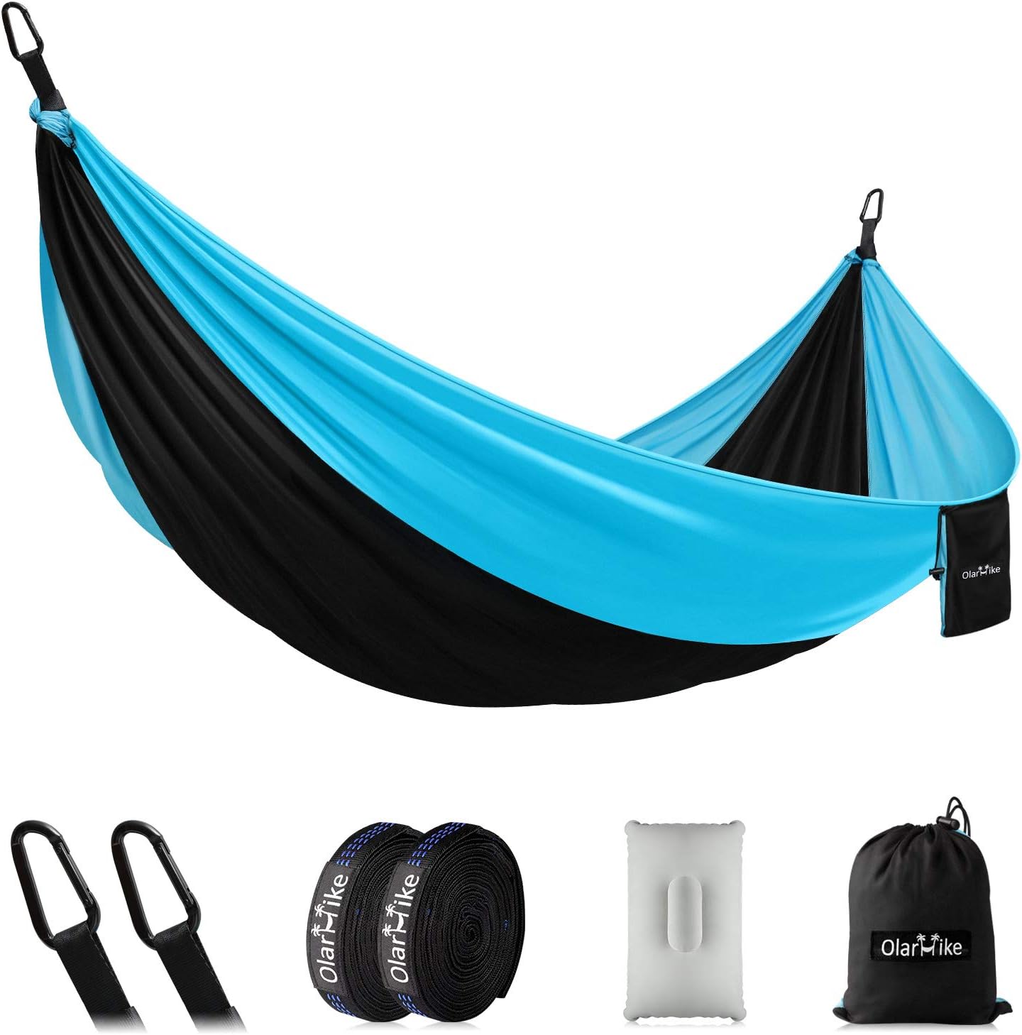 OlarHike Single Camping Hammock, Lightweight Portable Nylon Swing Hammocks with Tree Straps, 500lbs Capacity Hammock for Outdoor Indoor Backpacking Travel Beach Garden Yard