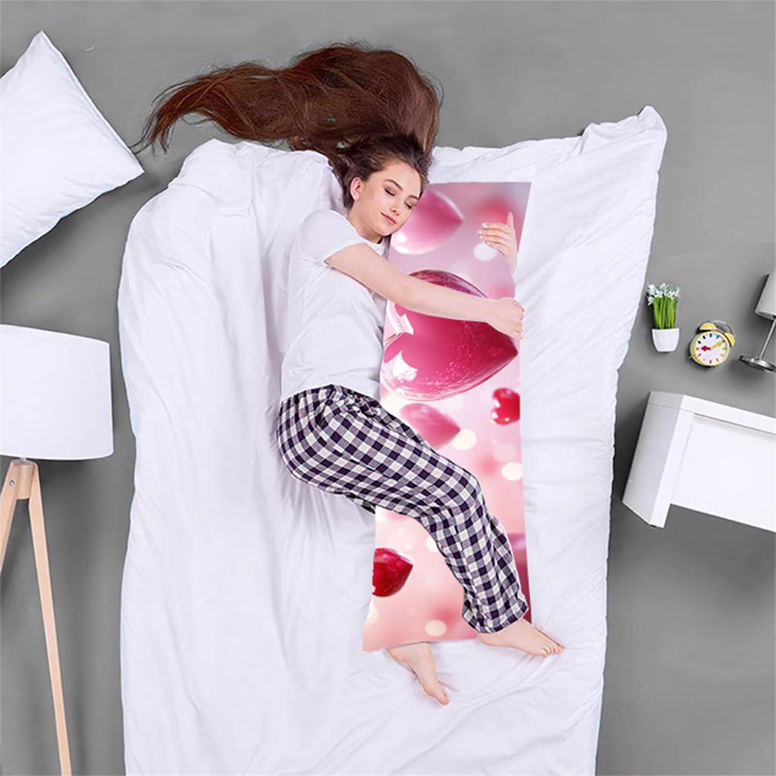 Różowa poduszka do spania na boku, poszewka na poduszkę 70 x 210 cm, poduszka do spania na boku, z ukrytym zamkiem błyskawicznym, na łóżko, sofę, miękka, odporna na poduszkę, prezent dla kobiet