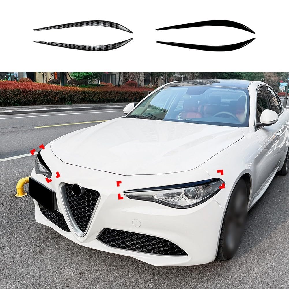 Copertura per palpebre per fanali Alfa Romeo per Giulia 2015+ struttura in fibra di carbonio ABS per sopracciglia, accessori per styling sportivo, coppia nera, ricambio diretto (struttura in fibra di