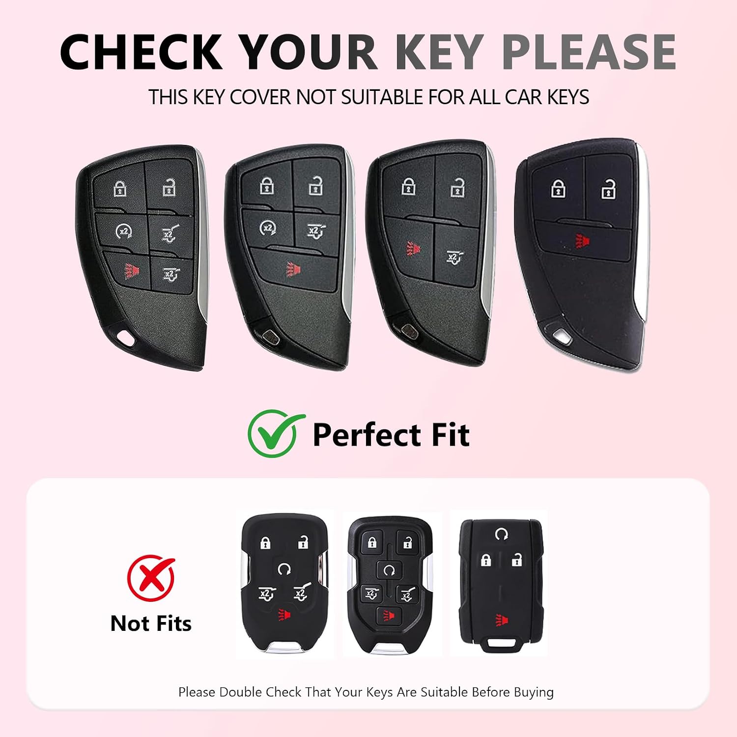 for Chevy PU Leather Key Fob Cover,3/4/5/6 Button Heavy Car Key Case for Chevy GMC Suburban Tahoe Yukon Denali Sierra Silverado 2500HD 3500HD Buick Envision Avenir Key fob Cover(Black--Brown)