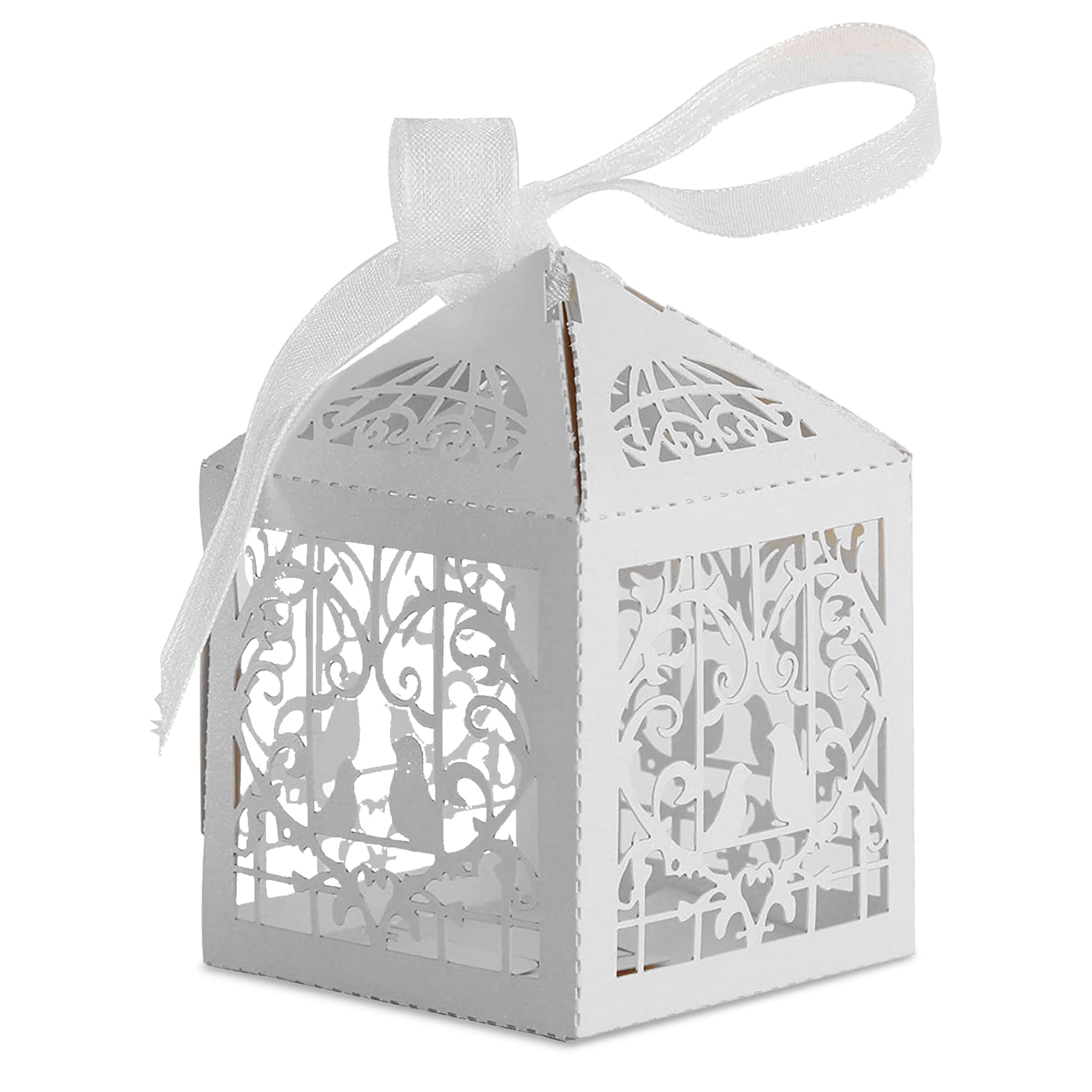 WedDecor Small Favour Boxes Laser Cut Design Candy Chocolates Box With Ribbon for Weddings, Birthdays, Baby Shower, Parties Decoration, 5cm x 5cm, 50pcs