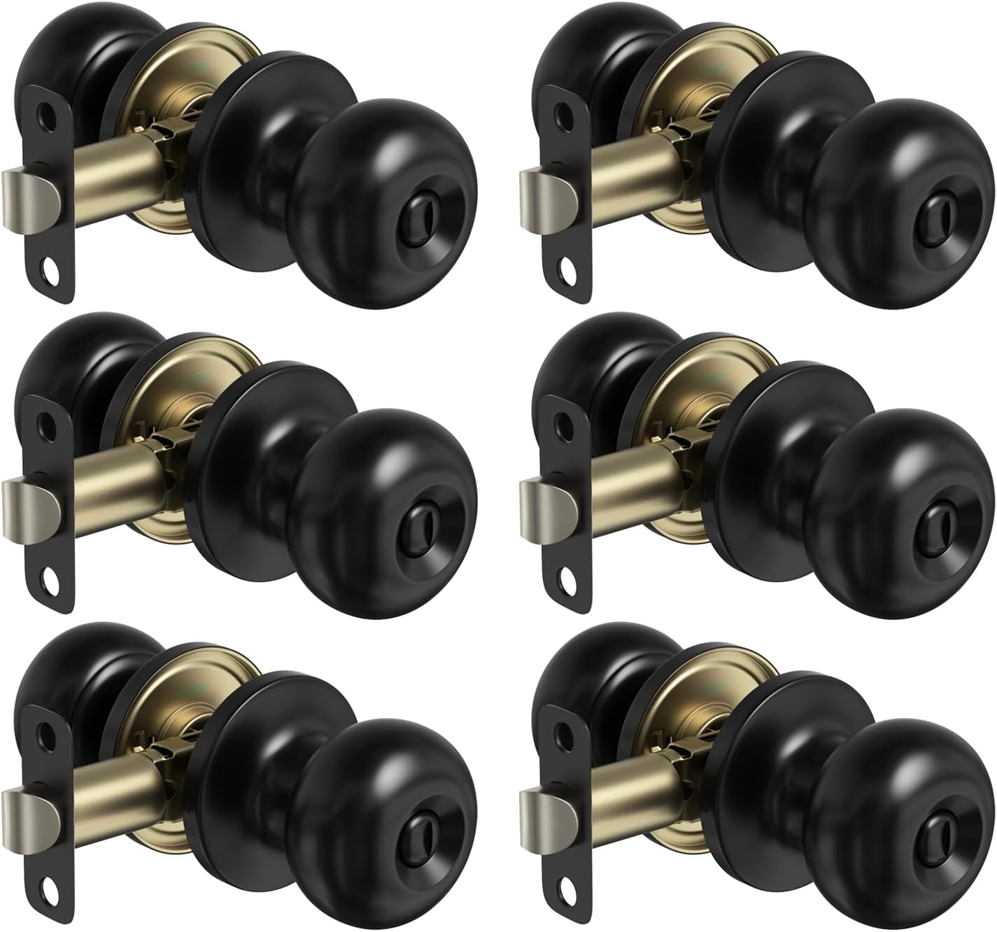 Haidms Black Door Knobs Interior 6 Pack, Privacy Matte Black Knob Door, Black Indoor Privacy ...