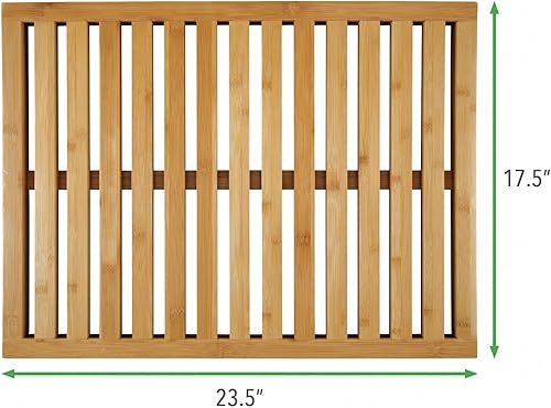 Miniatura 4 de mDesign Tapete rectangular de bambú antideslizante para baño, ducha, bañera, suelos, diseño de listones abiertos, uso en interiores y exteriores,