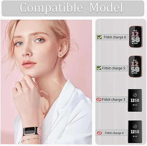 Miniatura 3 de YOYDS Bandas de cuero para Fitbit Charge 6Charge 5 bandas para mujeres y hombres, correas de repuesto florales transpirables huecas para Fitbit