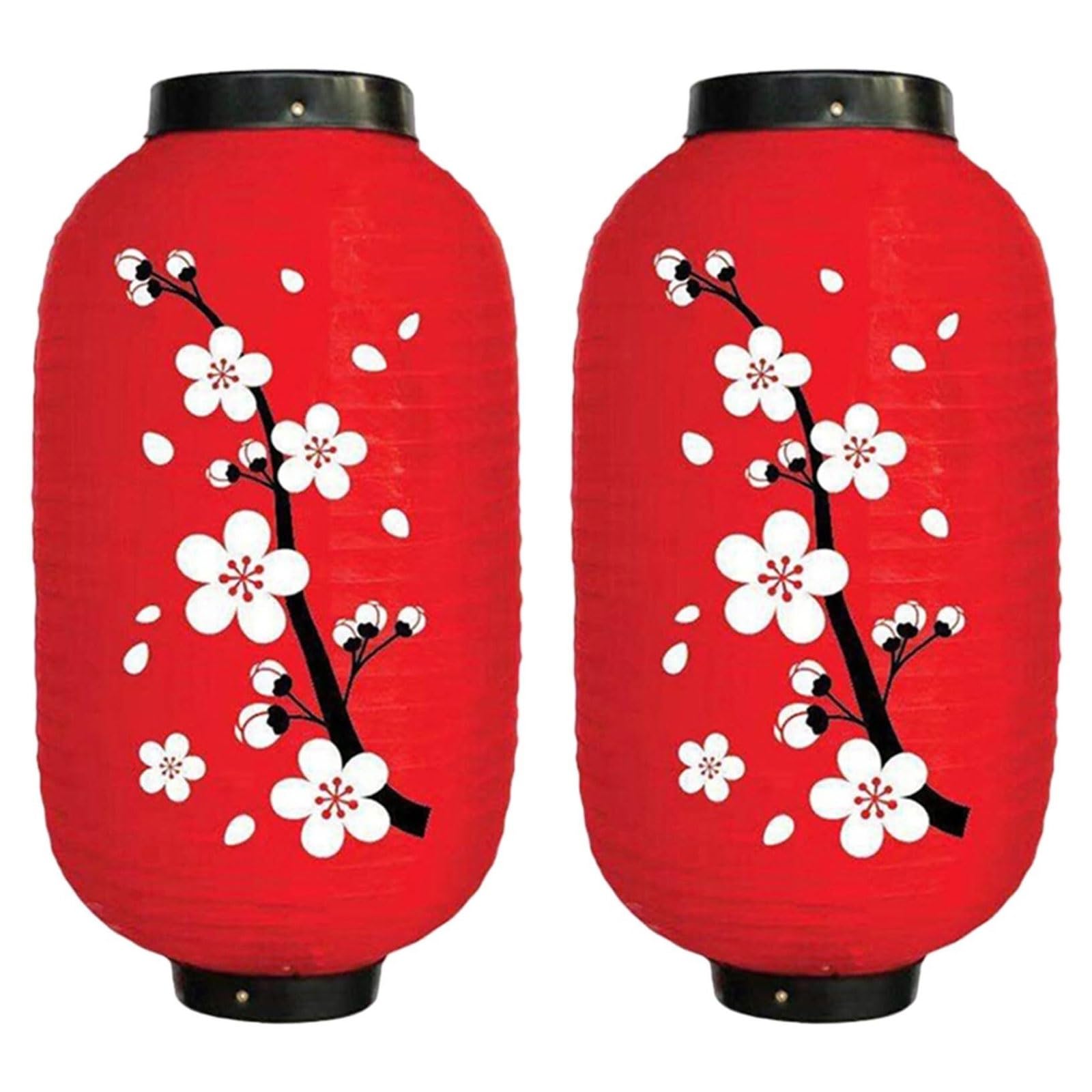 Asian Lantern, 2Pcs Cherry Blossom Lanterns Traditional Japanese Style Hanging Outdoor Foldable Festive Lamp Shade for Sushi Bar Restaurant(Rojo)