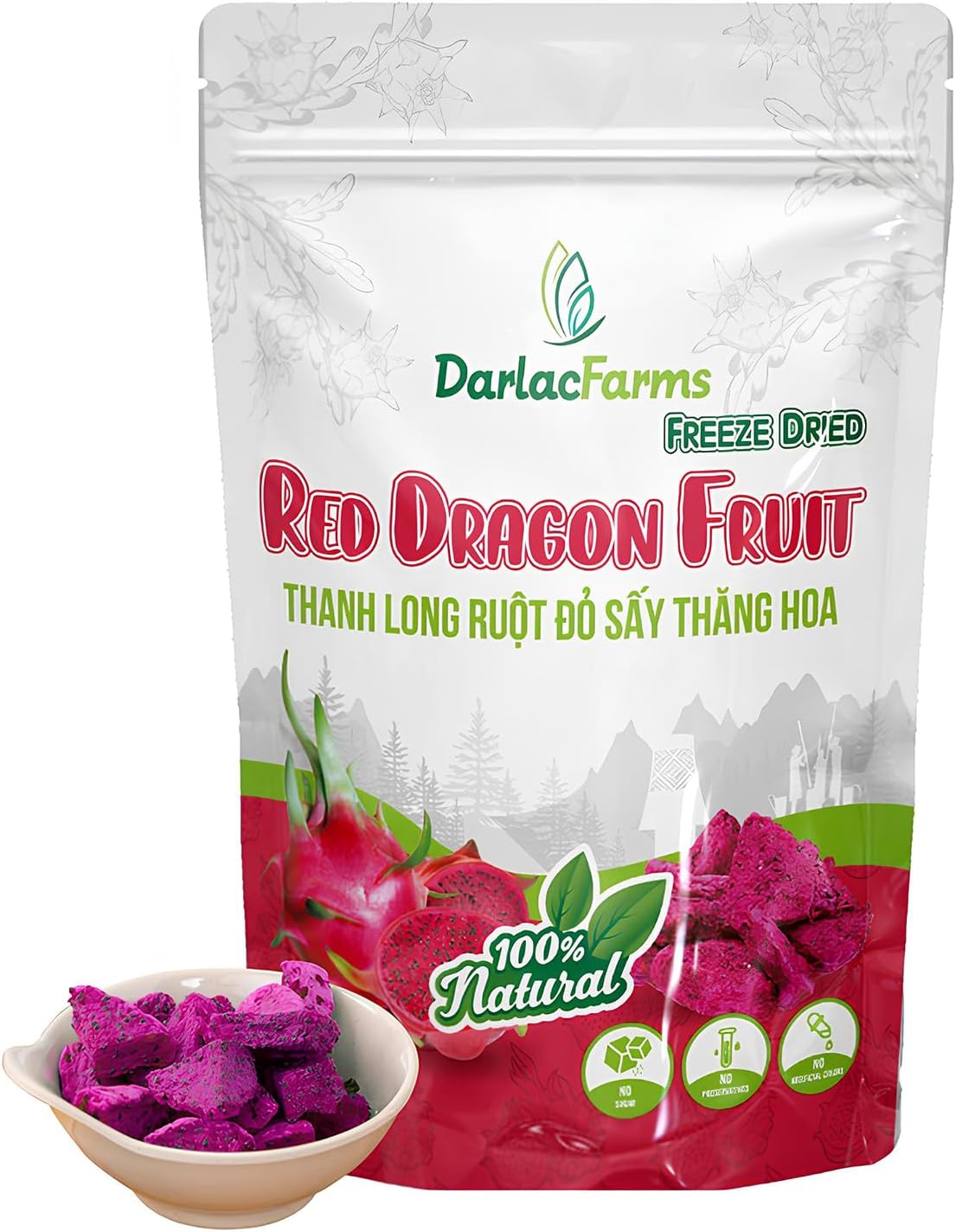 DARLAC FARMS Freeze Dried Red Dragon Fruit Cubes, 2 Oz Pack 1, No Sugar Added, Healthy Fruit Snacks for Kids, Adults & All Ages, Premium Organic Crispy Crunchy Snacks, Tea, Baking, Smoothie, Yogurt