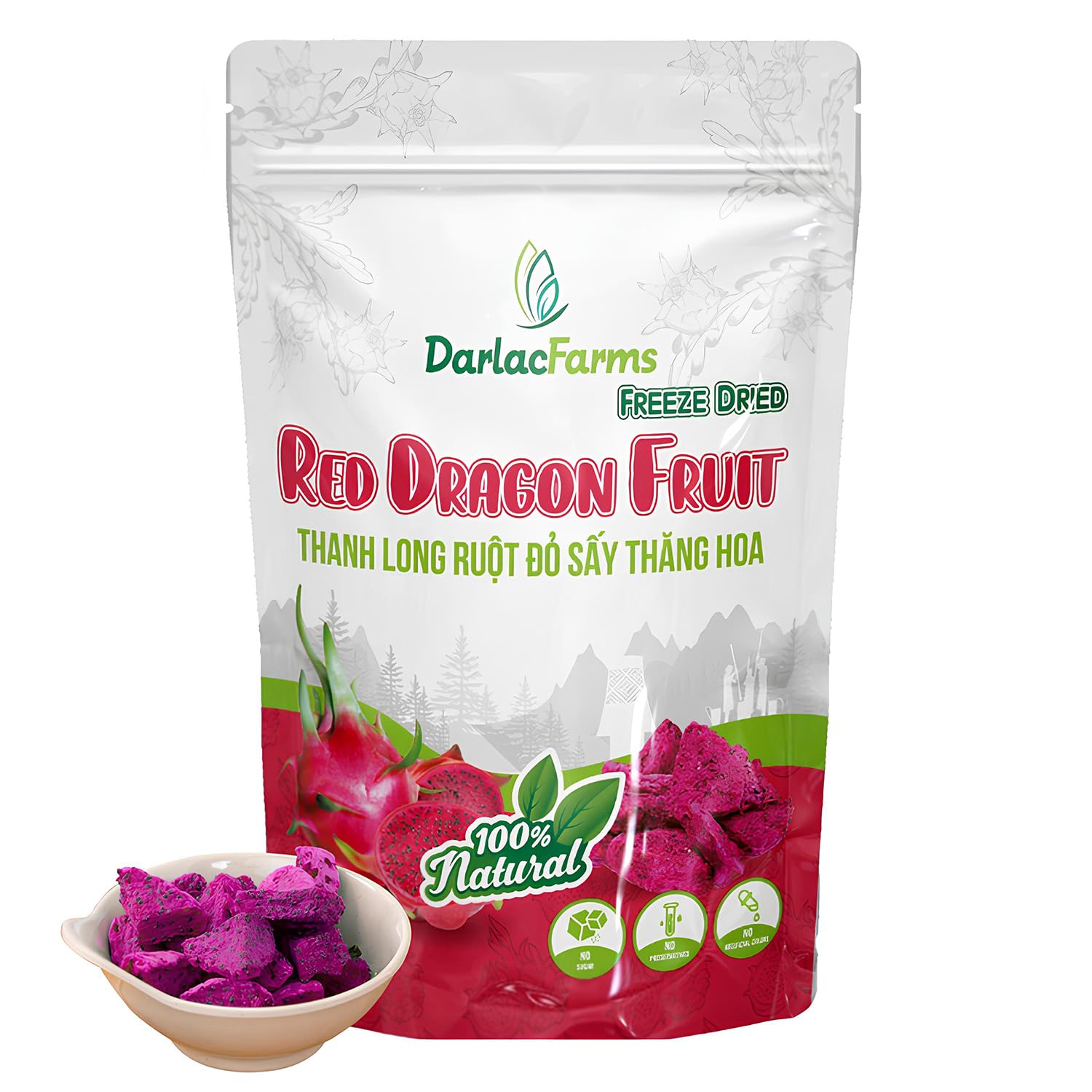 DARLAC FARMS Freeze Dried Red Dragon Fruit Cubes, 2 Oz Pack 1, No Sugar Added, Healthy Fruit Snacks for Kids, Adults & All Ages, Premium Organic Crispy Crunchy Snacks, Tea, Baking, Smoothie, Yogurt