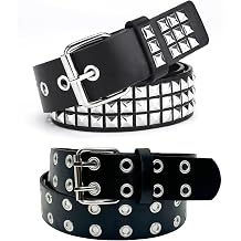 belt 2 PCS Studded, 110cm Goth & Emo Square Studs, Vintage Rivets Rock Punk & Gothic Accessories for Women & Men, Halloween Belt for Jeans Pants Black