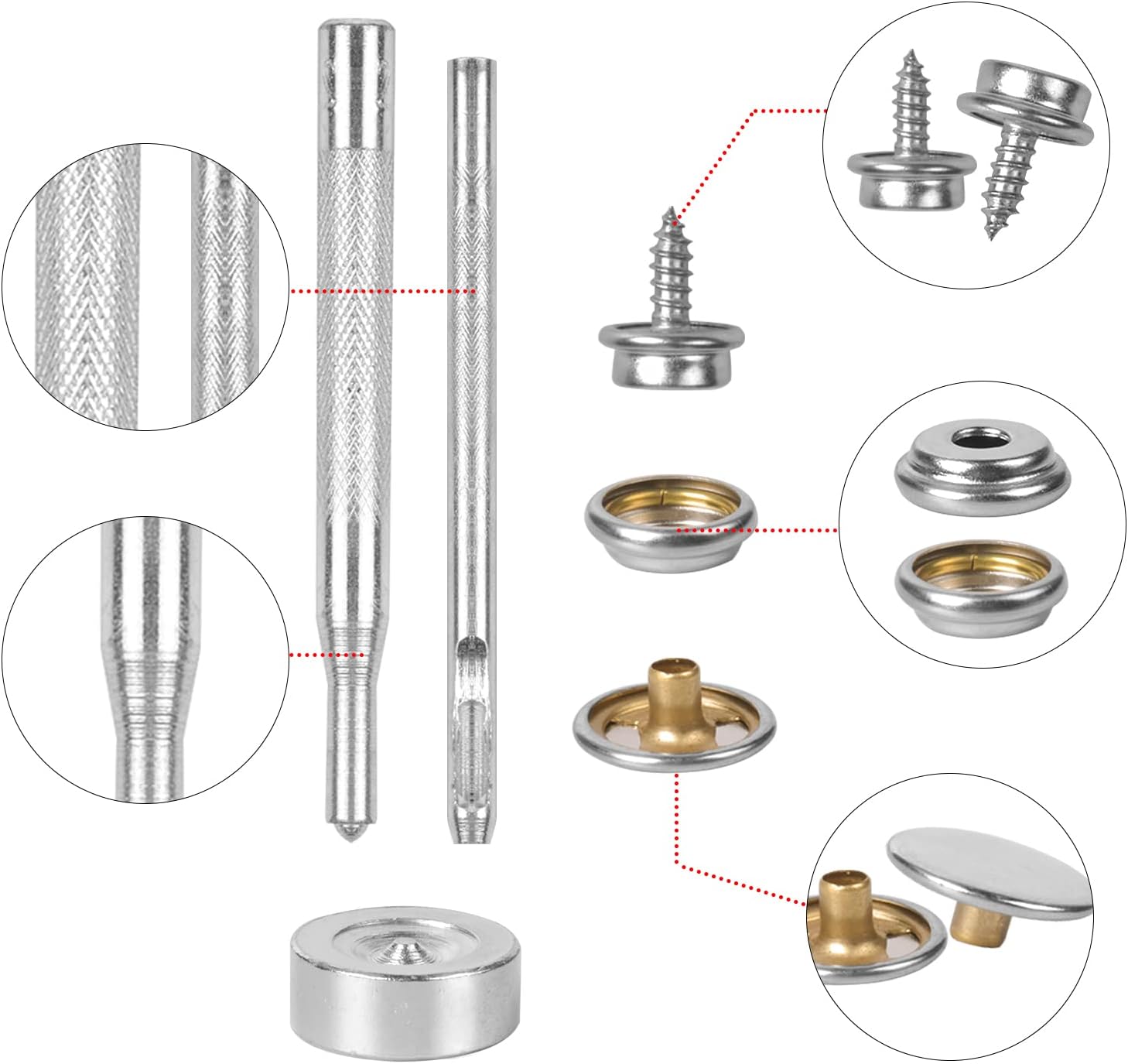 50 Sets Press Stud Kit, Snap Fasteners Screw Press Studs no Sewing, Metal Canvas Snaps Buttons