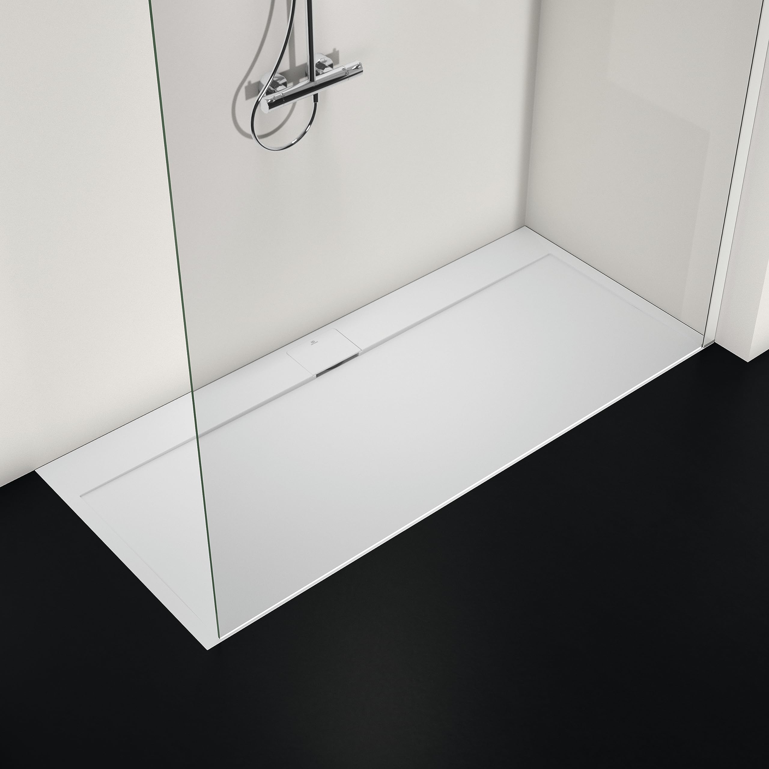 Ideal Standard - Ultra Flat S i.life, Plato de ducha rectangular 180 x 80 cm, de resina, desagüe lateral largo, acabado mate efecto piedra, blanco