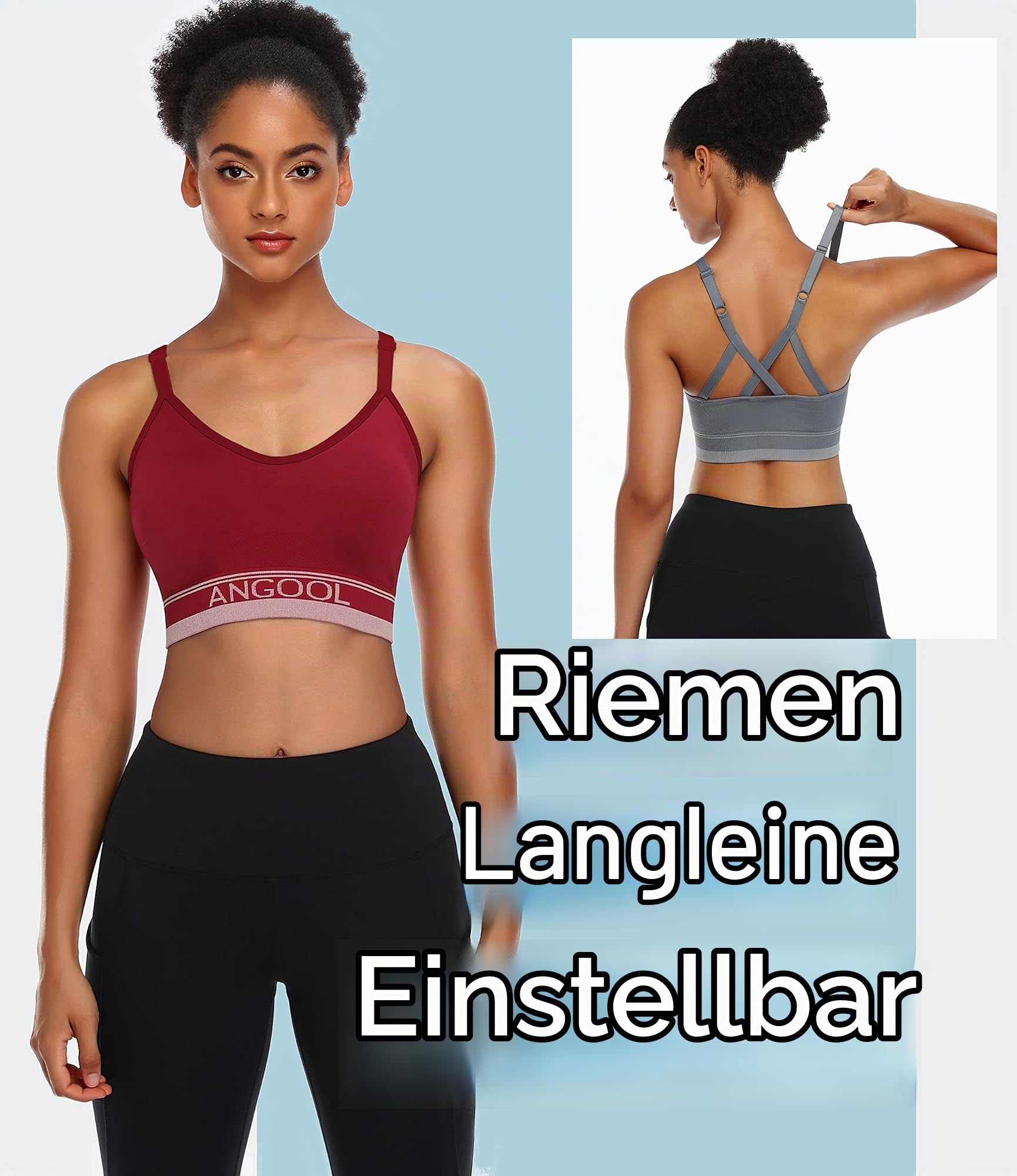 ANGOOL Sport BH Damen Einstellbarer Schultergurt Sport Bustier Damen