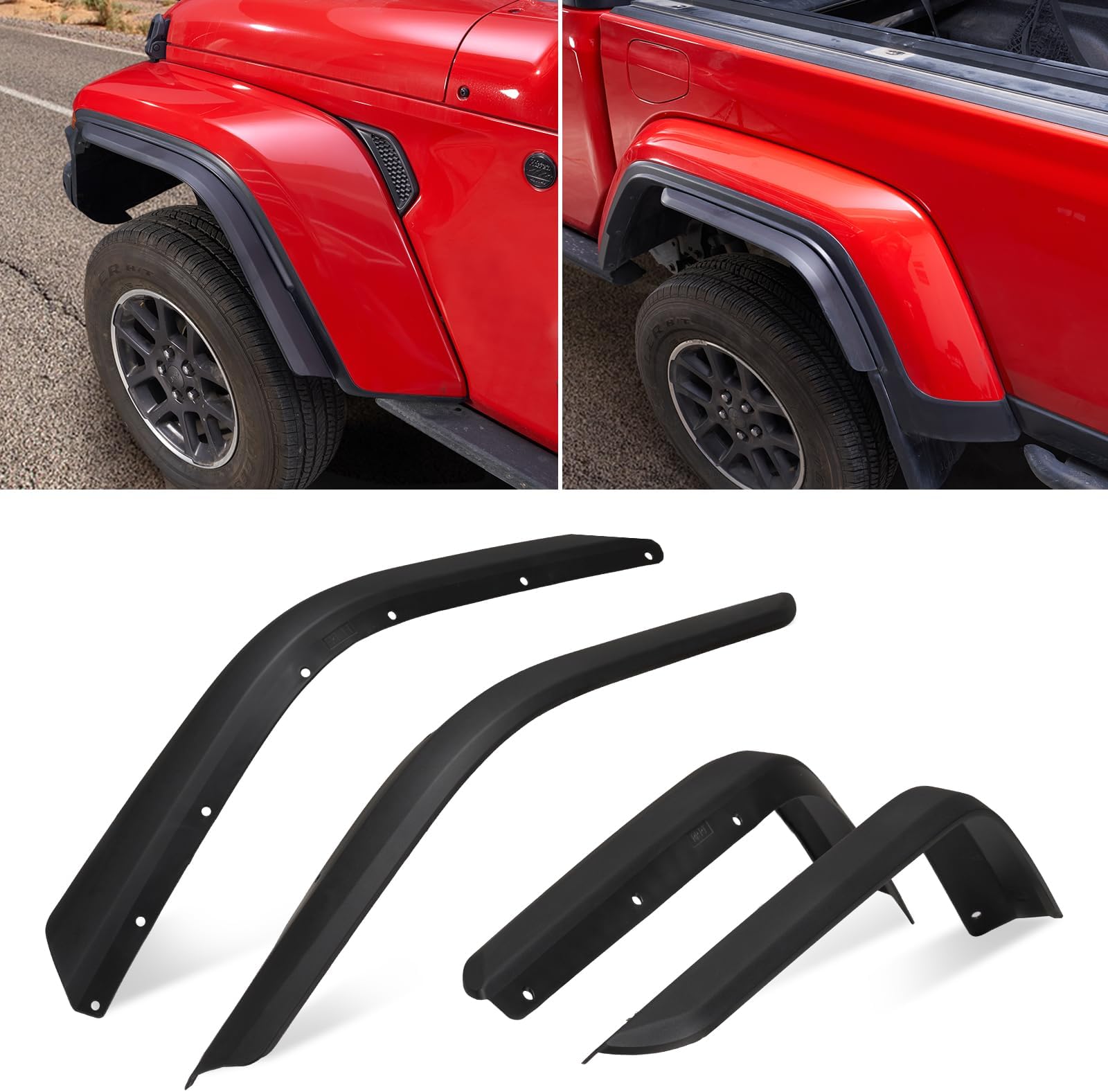 FieryRed Fenders Front & Rear Fenders Compatible with 2020-2024 Wrangler JT Lower Wheel Eyebrow, Off-Road Wheel Flares Liner Set 4 PCS (Not Fit for JT Rubicon/Mojave)